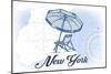 New York - Beach Chair and Umbrella - Blue - Coastal Icon-Lantern Press-Mounted Art Print