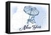 New York - Beach Chair and Umbrella - Blue - Coastal Icon-Lantern Press-Framed Stretched Canvas