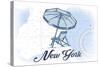 New York - Beach Chair and Umbrella - Blue - Coastal Icon-Lantern Press-Stretched Canvas