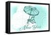 New York - Beach Chair and Umbrella - Teal - Coastal Icon-Lantern Press-Framed Stretched Canvas