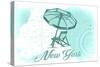 New York - Beach Chair and Umbrella - Teal - Coastal Icon-Lantern Press-Stretched Canvas