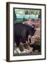 New York - Bear and Picnic Scene-Lantern Press-Framed Art Print