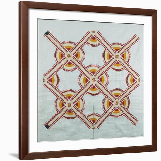 New York Beauty Coverlet, American, Pieced, Quilted and Appliqued Cotton, Circa 1870-null-Framed Giclee Print