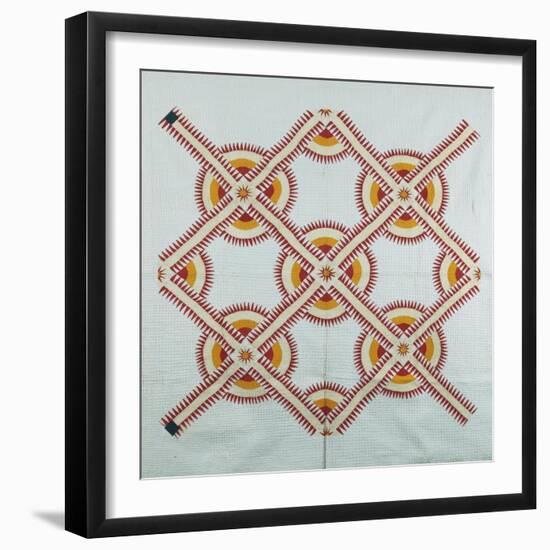 New York Beauty Coverlet, American, Pieced, Quilted and Appliqued Cotton, Circa 1870-null-Framed Premium Giclee Print