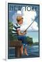 New York - Boy Fishing-Lantern Press-Framed Art Print