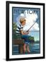 New York - Boy Fishing-Lantern Press-Framed Art Print