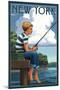 New York - Boy Fishing-Lantern Press-Mounted Art Print