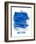 New York Brush Stroke Skyline - Blue-NaxArt-Framed Art Print