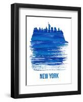 New York Brush Stroke Skyline - Blue-NaxArt-Framed Art Print