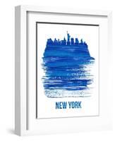 New York Brush Stroke Skyline - Blue-NaxArt-Framed Art Print