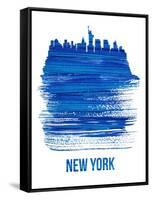 New York Brush Stroke Skyline - Blue-NaxArt-Framed Stretched Canvas