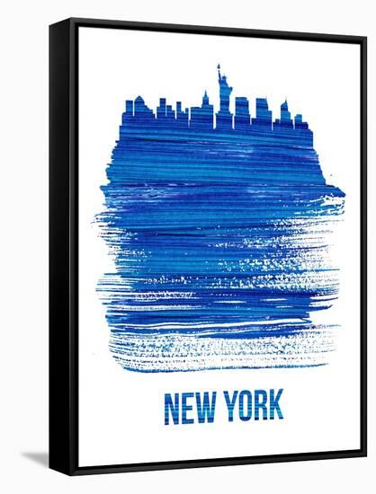 New York Brush Stroke Skyline - Blue-NaxArt-Framed Stretched Canvas