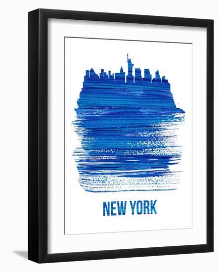 New York Brush Stroke Skyline - Blue-NaxArt-Framed Art Print