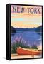 New York - Canoe and Lake-Lantern Press-Framed Stretched Canvas