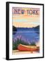 New York - Canoe and Lake-Lantern Press-Framed Art Print