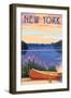 New York - Canoe and Lake-Lantern Press-Framed Art Print