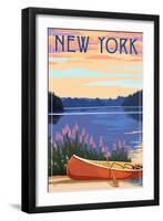 New York - Canoe and Lake-Lantern Press-Framed Art Print