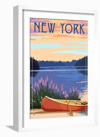 New York - Canoe and Lake-Lantern Press-Framed Art Print