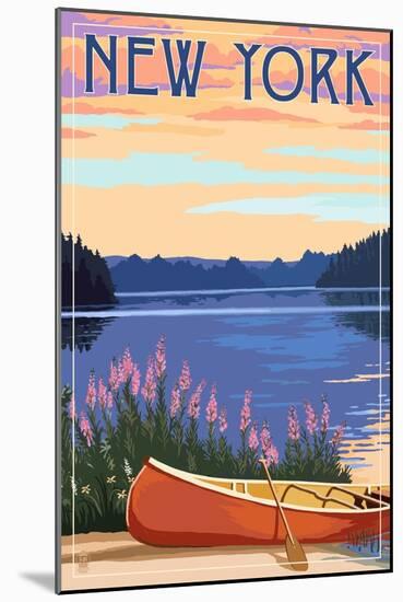 New York - Canoe and Lake-Lantern Press-Mounted Art Print