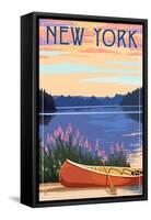 New York - Canoe and Lake-Lantern Press-Framed Stretched Canvas