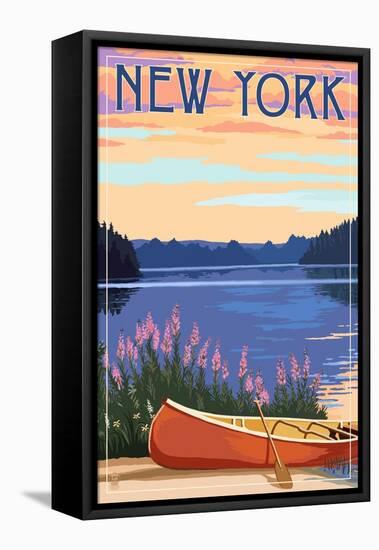 New York - Canoe and Lake-Lantern Press-Framed Stretched Canvas
