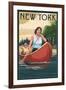 New York - Canoers on Lake-Lantern Press-Framed Art Print