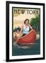 New York - Canoers on Lake-Lantern Press-Framed Art Print