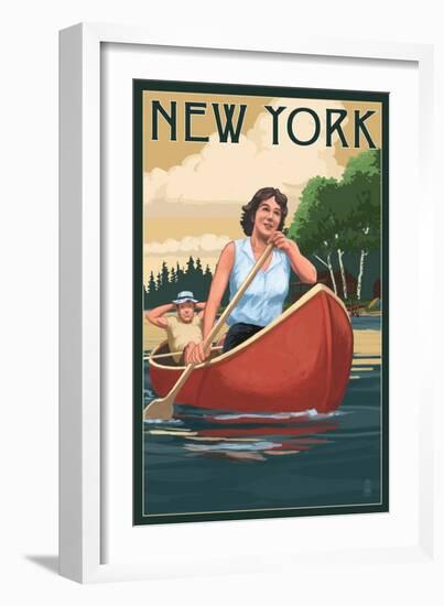 New York - Canoers on Lake-Lantern Press-Framed Art Print