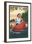 New York - Canoers on Lake-Lantern Press-Framed Art Print