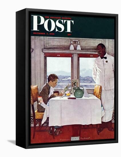 "New York Central Diner" Saturday Evening Post Cover, December 7,1946-Norman Rockwell-Framed Stretched Canvas