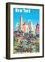 New York - Central Park - United Air Lines, Vintage Airline Travel Poster 1940s-Joseph Fehér-Framed Art Print