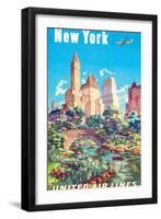 New York - Central Park - United Air Lines, Vintage Airline Travel Poster 1940s-Joseph Fehér-Framed Art Print