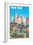 New York - Central Park - United Air Lines, Vintage Airline Travel Poster 1940s-Joseph Fehér-Framed Art Print