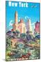 New York - Central Park - United Air Lines, Vintage Airline Travel Poster 1940s-Joseph Fehér-Mounted Art Print