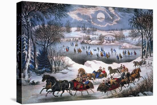New York: Central Park-Currier & Ives-Stretched Canvas