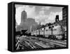 New York Central Passenger Train with a Streamlined Locomotive Leaving Chicago Station-Andreas Feininger-Framed Stretched Canvas