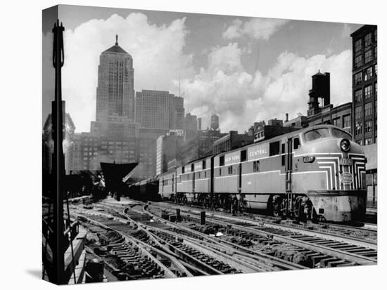 New York Central Passenger Train with a Streamlined Locomotive Leaving Chicago Station-Andreas Feininger-Stretched Canvas