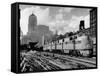 New York Central Passenger Train with a Streamlined Locomotive Leaving Chicago Station-Andreas Feininger-Framed Stretched Canvas