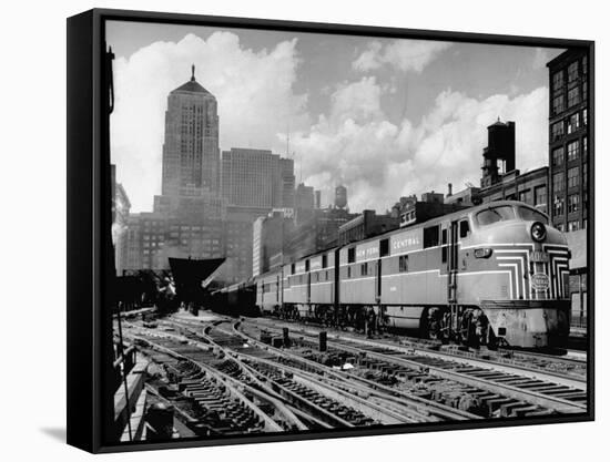 New York Central Passenger Train with a Streamlined Locomotive Leaving Chicago Station-Andreas Feininger-Framed Stretched Canvas