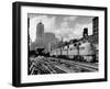 New York Central Passenger Train with a Streamlined Locomotive Leaving Chicago Station-Andreas Feininger-Framed Premium Photographic Print