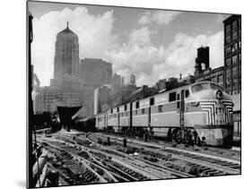 New York Central Passenger Train with a Streamlined Locomotive Leaving Chicago Station-Andreas Feininger-Mounted Photographic Print