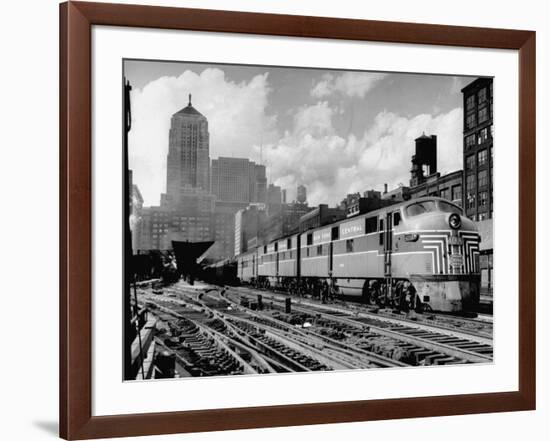 New York Central Passenger Train with a Streamlined Locomotive Leaving Chicago Station-Andreas Feininger-Framed Photographic Print