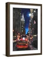 New York - Chrysler Building Street Scene-Martina Bleichner-Framed Art Print