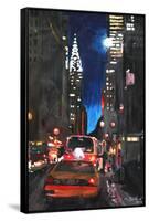 New York - Chrysler Building Street Scene-Martina Bleichner-Framed Stretched Canvas