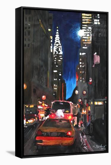 New York - Chrysler Building Street Scene-Martina Bleichner-Framed Stretched Canvas