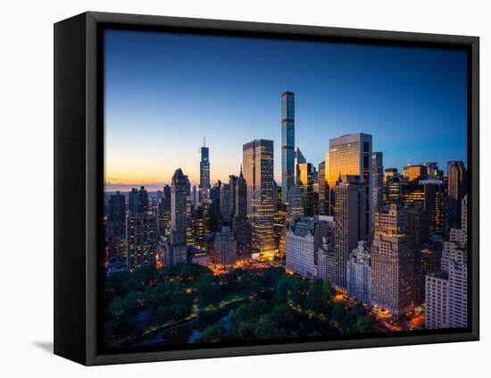 New York City - Amazing Sunrise over Central Park and Upper East Side Manhattan - Birds Eye / Aeria-dellm60-Framed Stretched Canvas