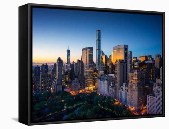 New York City - Amazing Sunrise over Central Park and Upper East Side Manhattan - Birds Eye / Aeria-dellm60-Framed Stretched Canvas