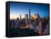 New York City - Amazing Sunrise over Central Park and Upper East Side Manhattan - Birds Eye / Aeria-dellm60-Framed Stretched Canvas