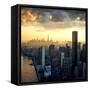 New York City - Beautiful Colorful Sunset over Manhattan Fit Sunbeams between Buildings-IM_photo-Framed Stretched Canvas