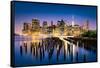 New York City - Beautiful Sunrise over Manhattan with Manhattan and Brooklyn Bridge Usa-Beatrice Preve-Framed Stretched Canvas